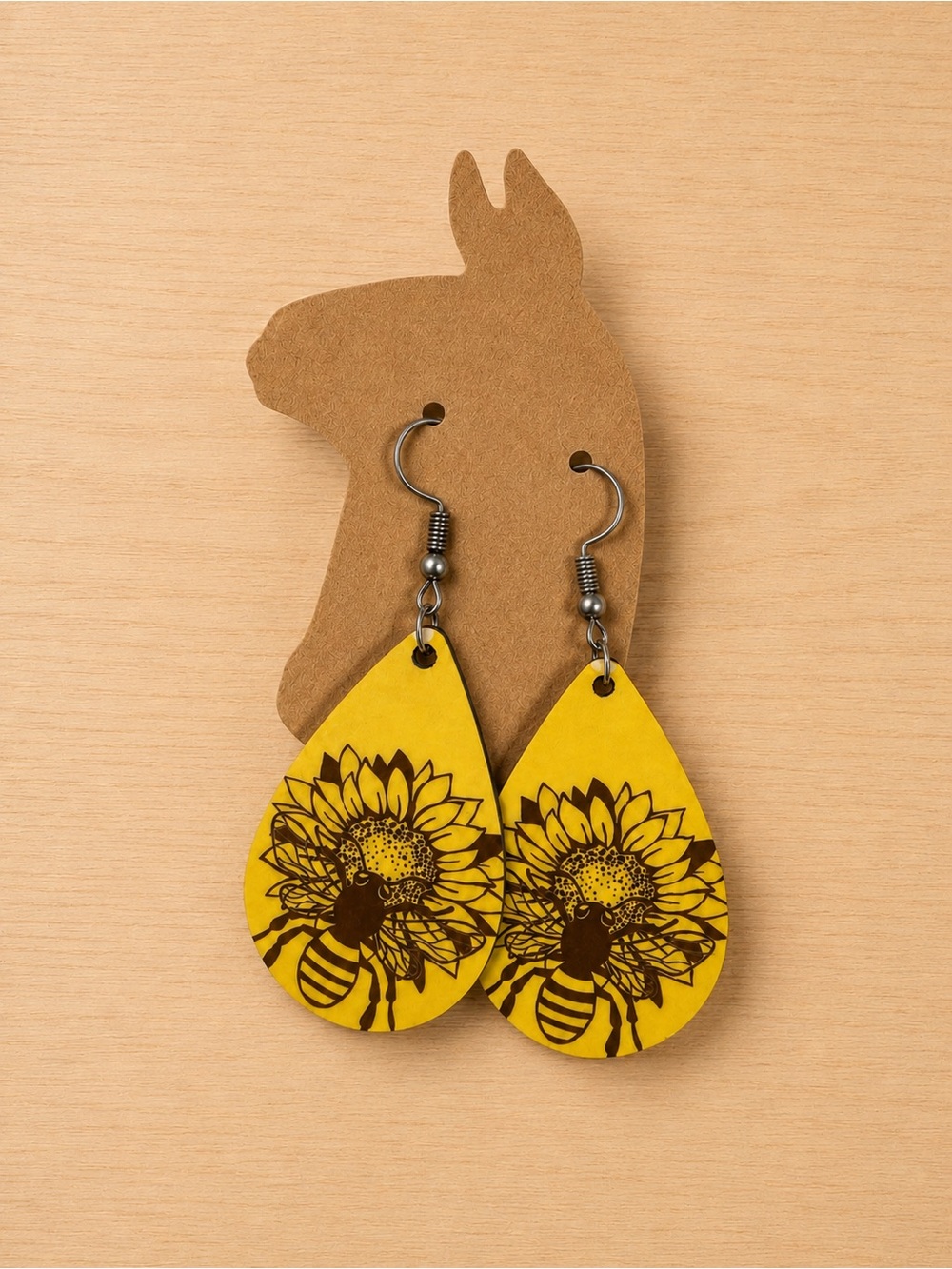 Yellow Sunflower & Bee Handcrafted Teardrop Earrings